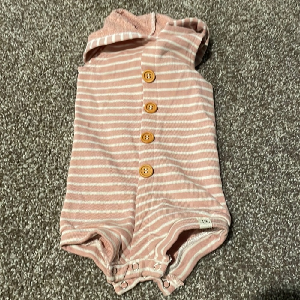 Lulu & Roo baby girl pink stripe faux button onesie